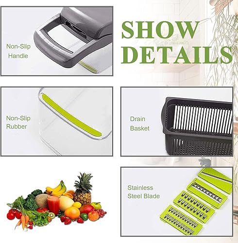 Miniatura 4 de Picador de verduras con tapa de contenedor, cortador de mandolina multifuncional para cocina, alimentos, cebolla, procesador de patatas, lechuga,
