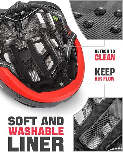 Miniatura 63 de VICTGOAL Casco de bicicleta con luz trasera recargable por USB, gafas magnéticas desmontables, visera solar extraíble, cascos de bicicleta de Negro