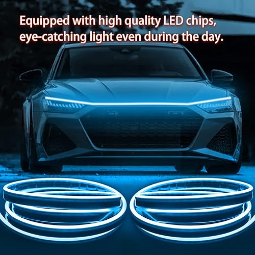 Miniatura 3 de Tira de luz para capó de automóvil, 79 pulgadas, color azul hielo, tira de luces LED para capó, flexible, impermeable, escaneo dinámico DC12V, luces