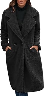 HOOUDO Women Teddy Coats Fluffy Oversized Jacket Outerwear Coat with Pockets Comfy Long Sleeve Overcoat Casual Long Warm Sherpa Fleece Cardigans Winter Jackets