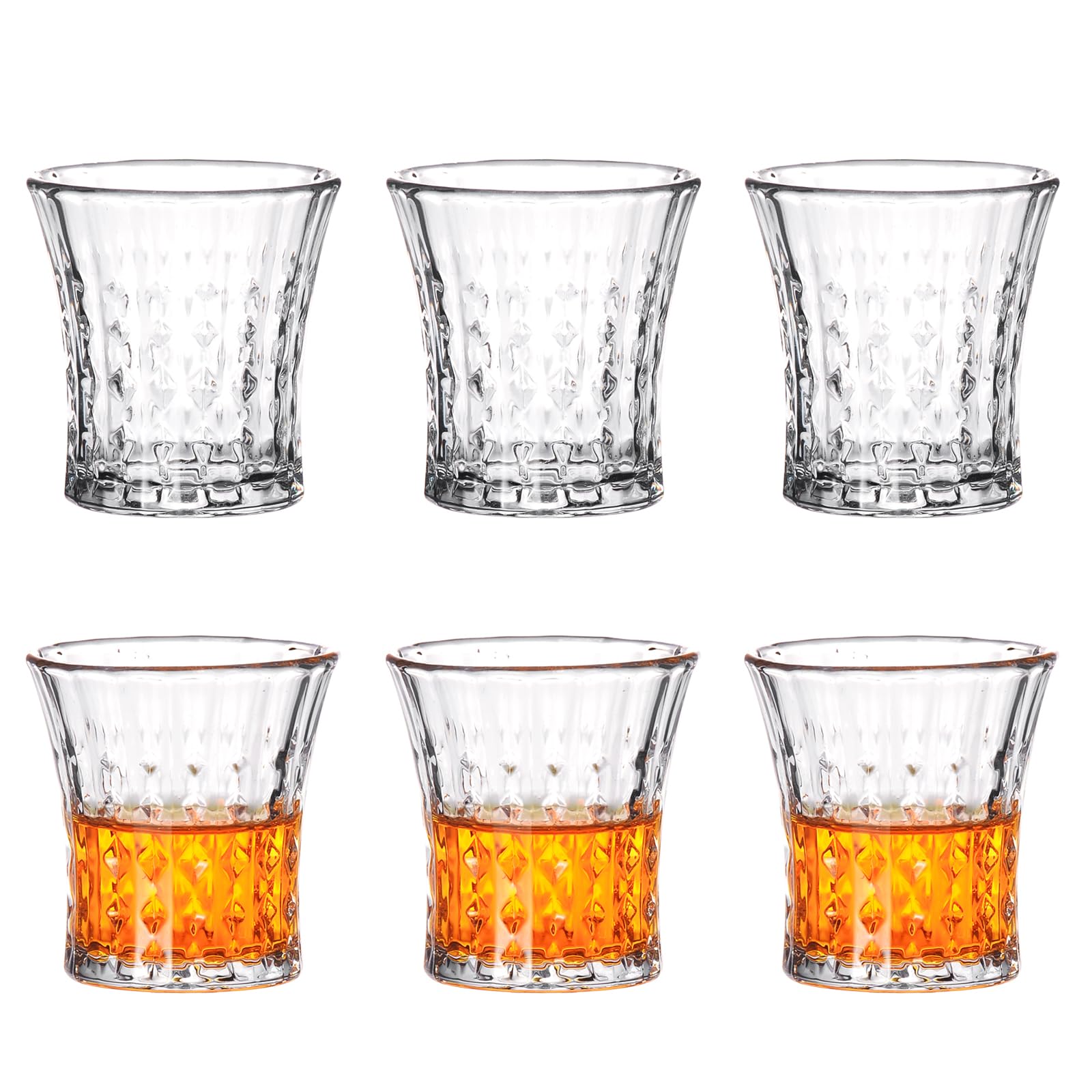 Juego de 6 vasos de chupito elegantes de 2 onzas, vasos de chupito cordial, vasos de chupito de tequila, vasos de degustación, soju, lindos, a granel, patrones de grabado