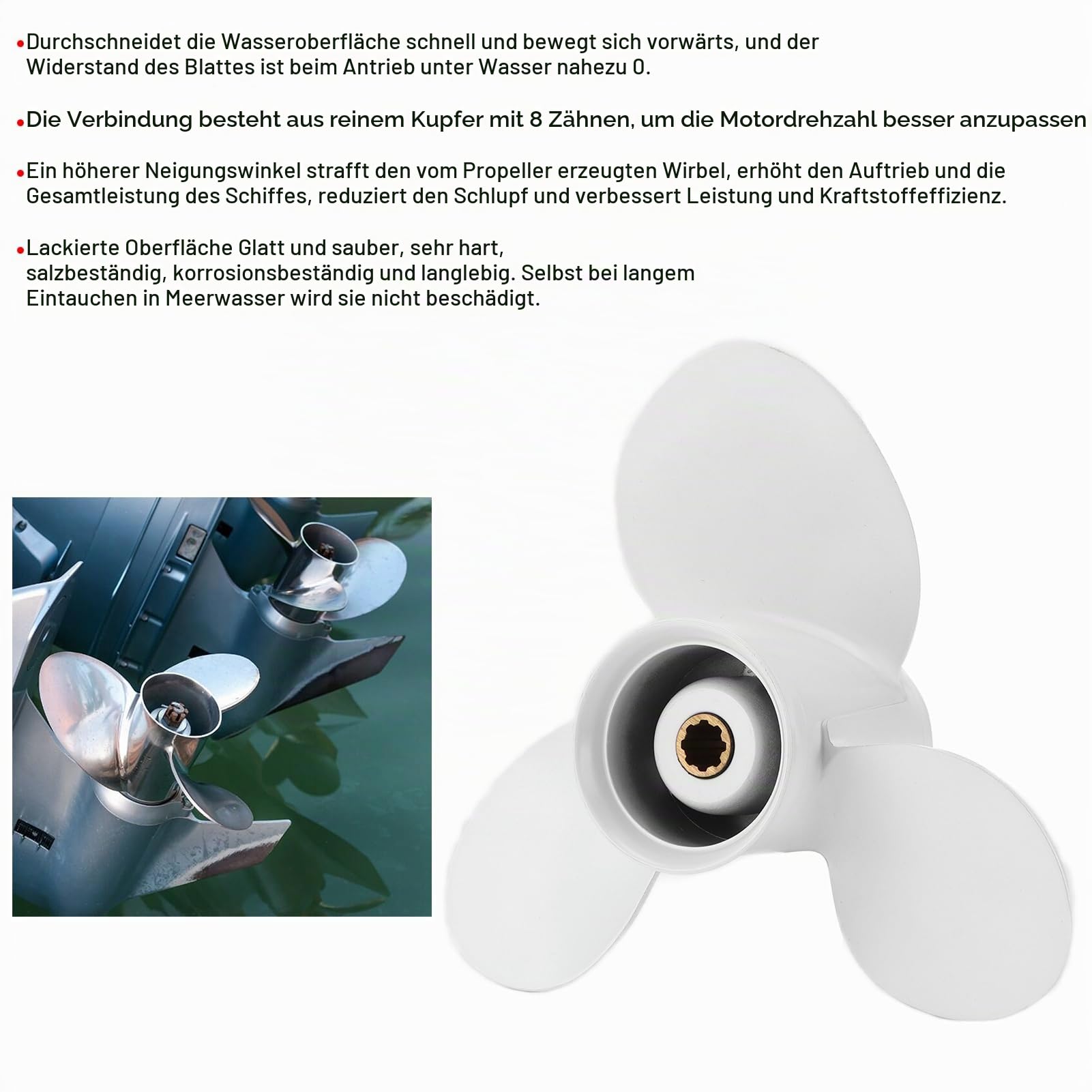 Außenbordpropeller, 9 Zoll Steigung, 9 1/4 Zoll Durchmesser, rechter Propeller für Schiffe, Ersatz für Yamaha-Motoren 9,9–15 PS