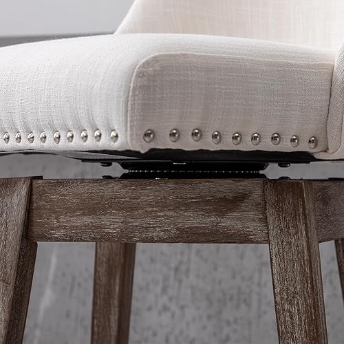 Miniatura 6 de Janoray Juego de 2 taburetes de bar de altura de mostrador, de tela de lino, modernos de mediados de siglo, con respaldo y patas de madera, cómodas