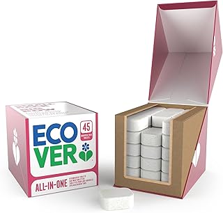Ecover All-in-one Tablettes Lave-vaisselle Tout-en -1, Nettoyage Efficace, Dégraisse, Fait Briller, Parfum Mandarine et Citronnelle,1 Paquet de 45 Tablettes