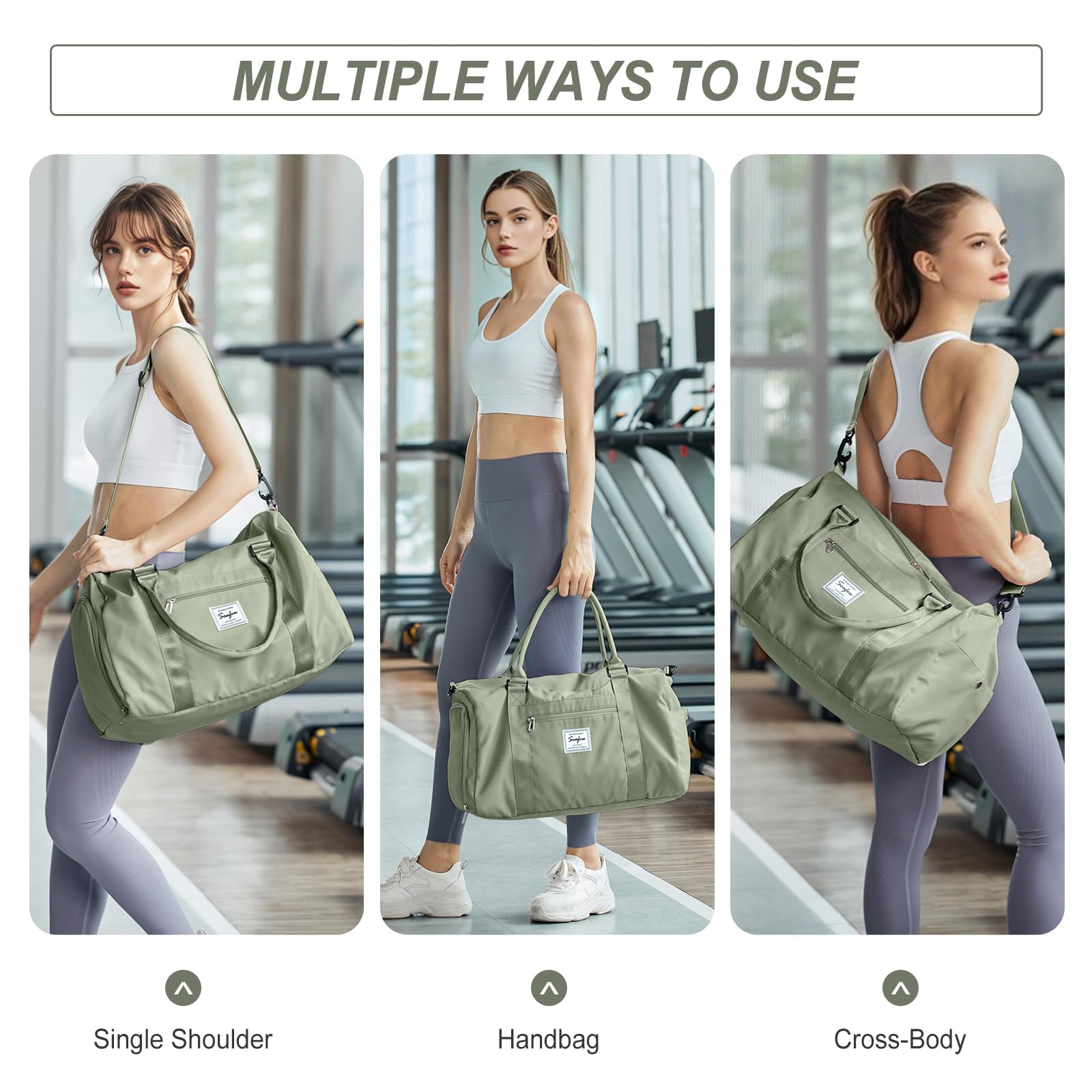 Sport Duffel Bag Damen Herren Sporttasche mit Schuhfach & Nassfach Reisetasche Handgepäck Tasche Sporttaschen Fitness Gym Bag Weekender Travel Bag Schwimmtasche Trainingstasche,A9-Graugrün