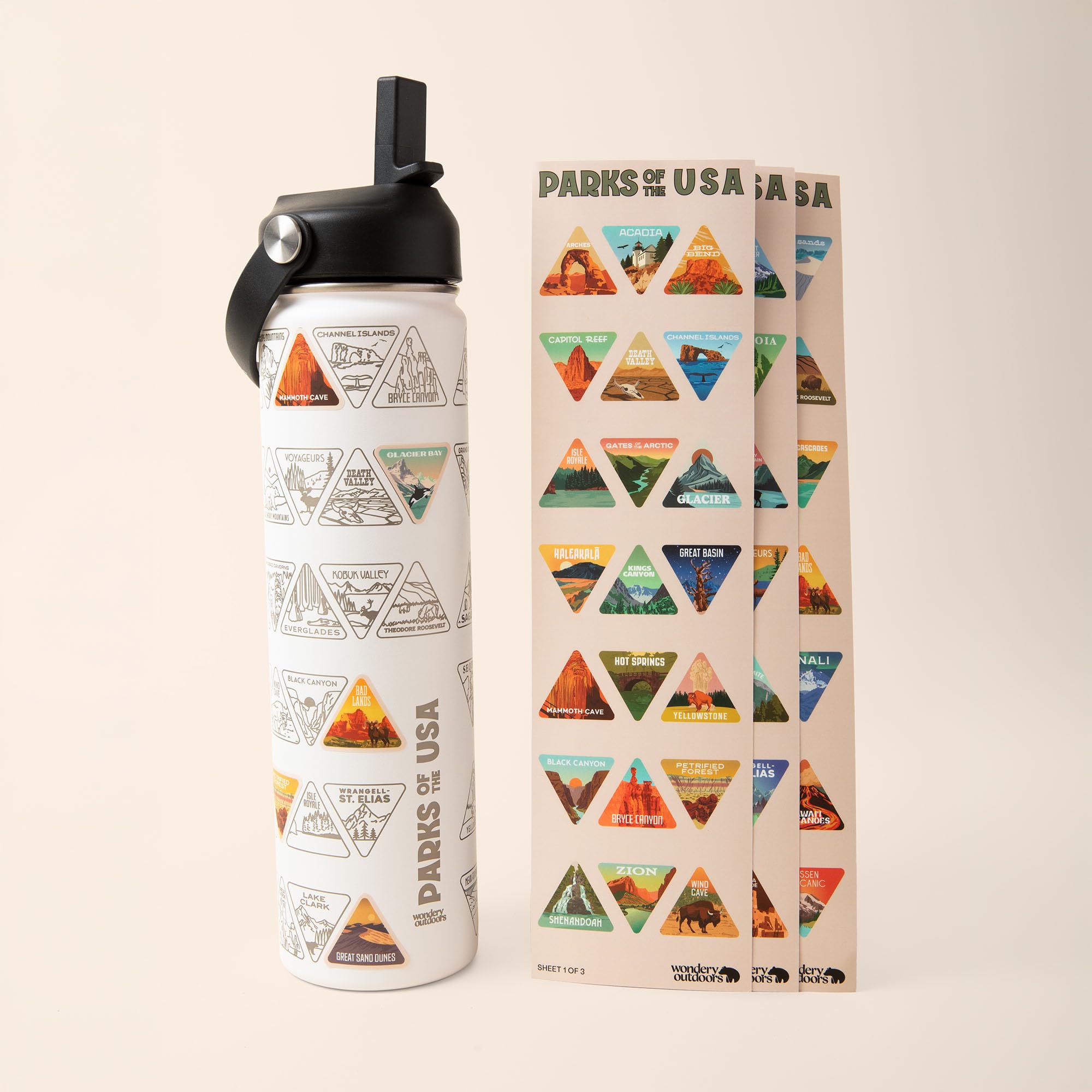 Wondery USA® National Parks Water Bottle With 63 Waterproof Stickers of Parks (USA), 24 o…