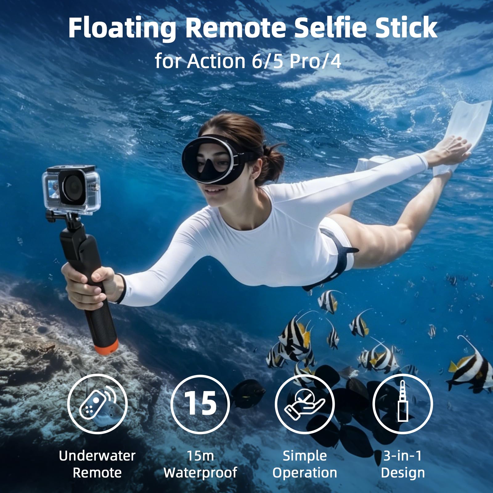 Poignée Flottante pour Selfie - Trépied étanche Extensible avec télécommande Bluetooth - pour caméra d'action DJI Osmo Action 6 5 Pro 4 - avec amplificateur de Signal