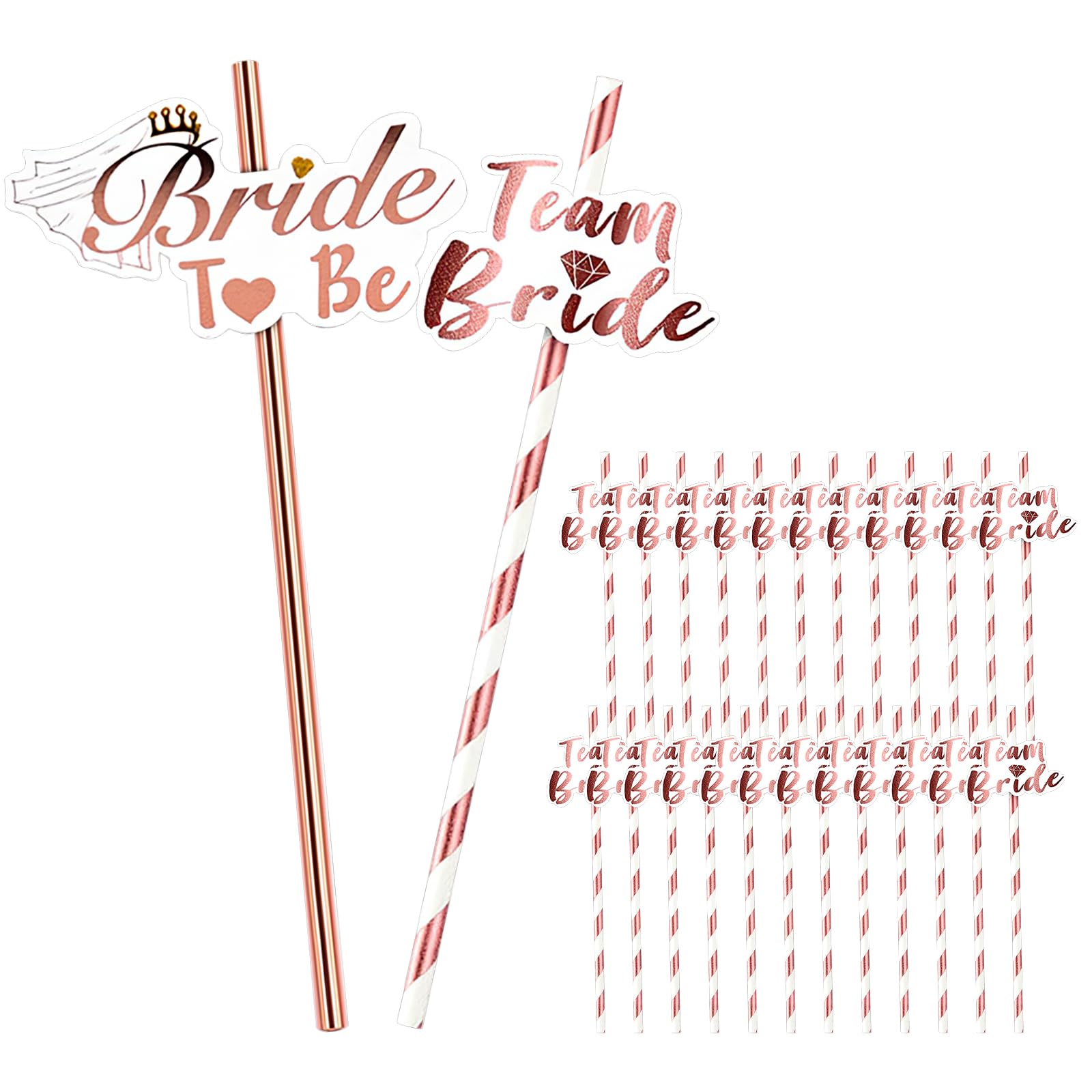 24 Pcs Team Bride Drinking Straws, Hen Party Rose Gold Paper Drinking Straw, Team Bride Printed Disposable Straws for Party Wedding Bachelorette Parties