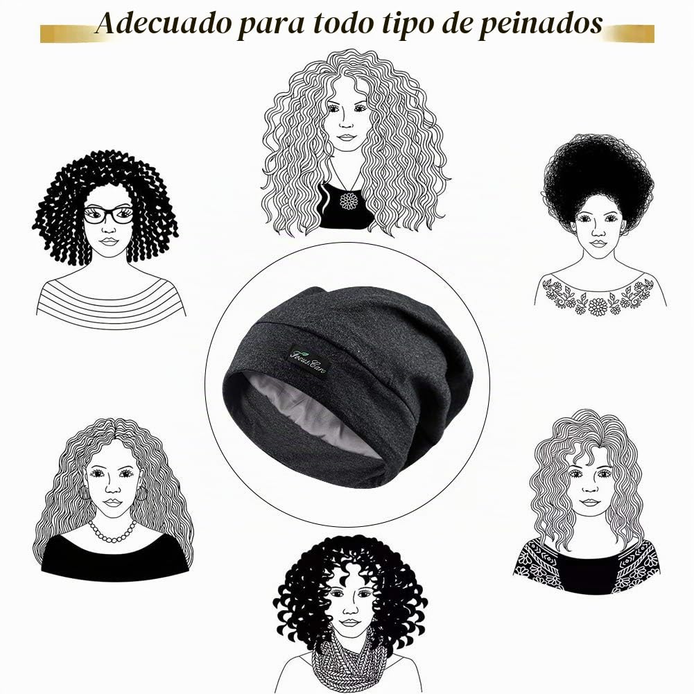 FocusCare ADJUST-1 Gorro de dormir ajustable con forro de satén para rastas, pelo rizado, talla L, Talla única Negro 1 uds. por paquete ]