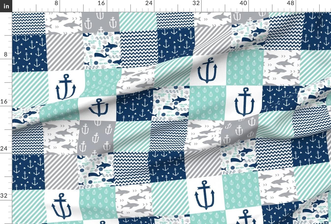 Spoonflower Fabric - Nautical Cheater Printed on Minky Fabric by The Yard - Sewing Baby Blankets Quilt Backing Plush