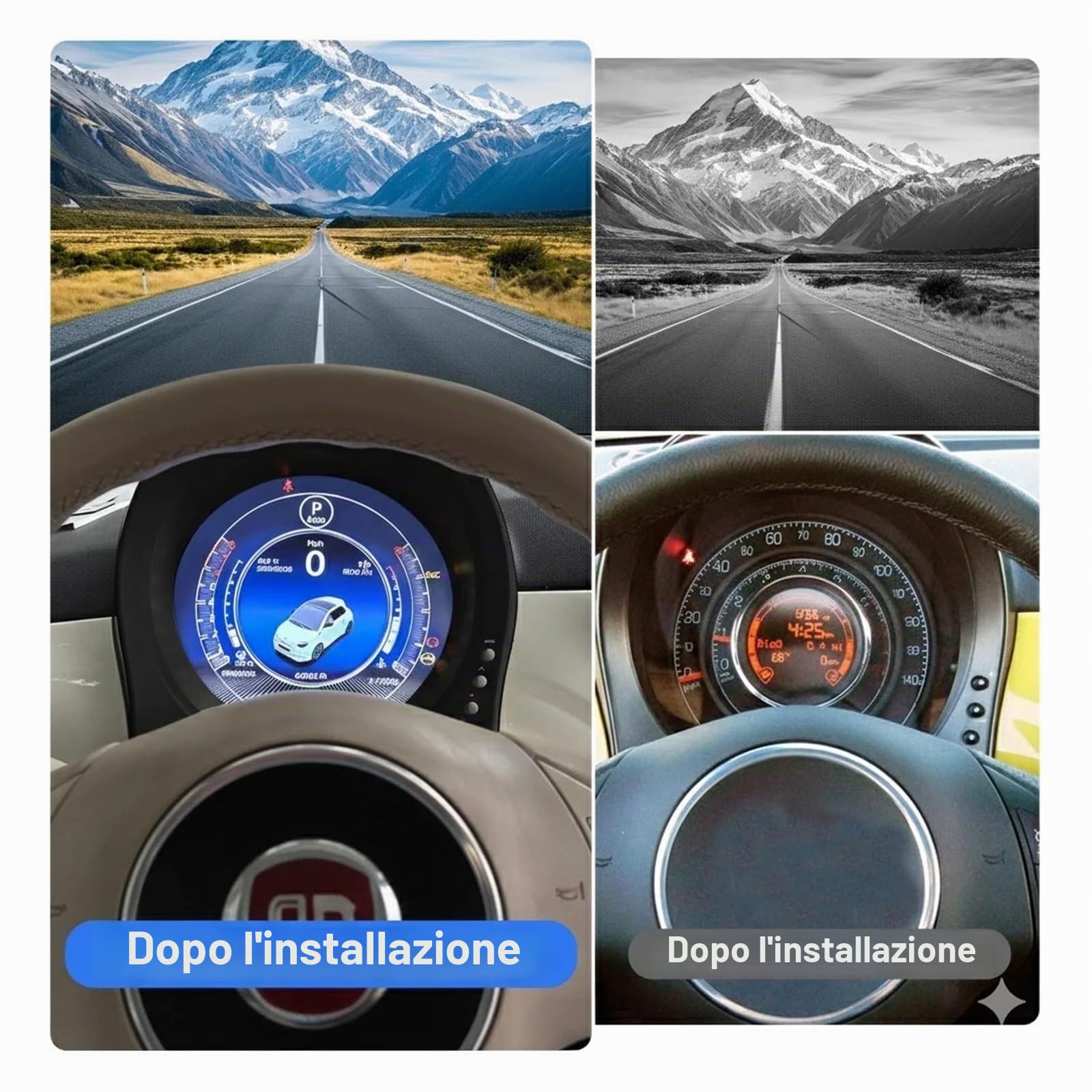 Quadro strumenti digitale LCD da 7" compatibile con Fiat 500 2007-2024, display tachimetro e contagiri(7IN-Fiat500-DashW)