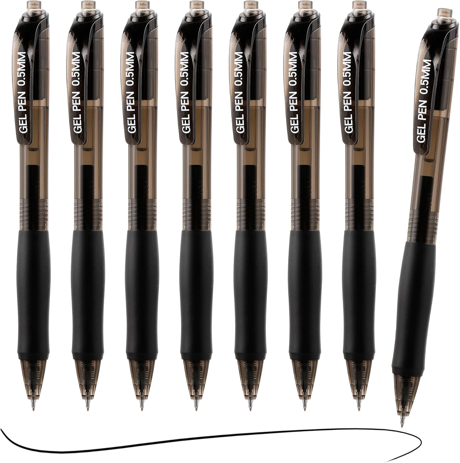 USUAL Gel Pens,8 Pack Retractable Black Ink Pen，0.5 mmFine Point