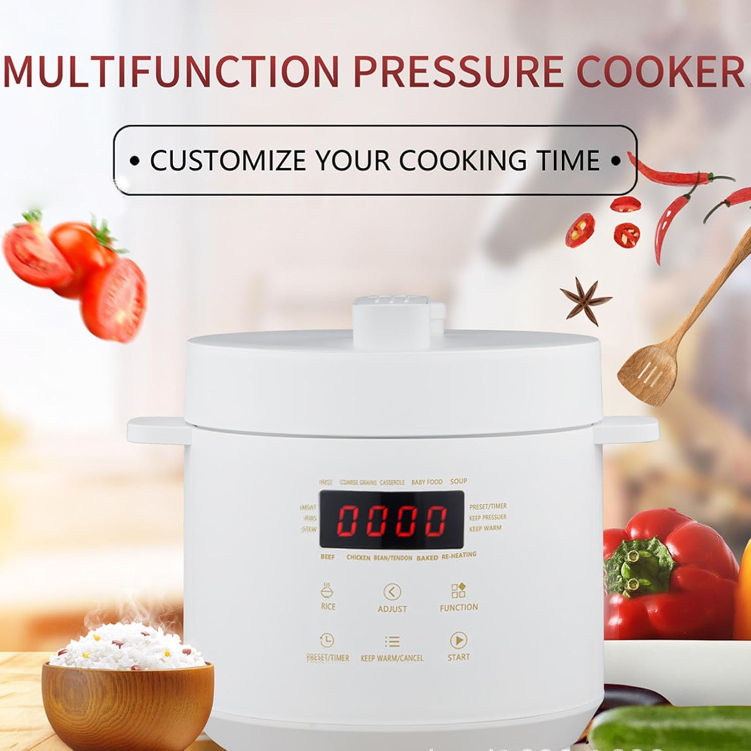 3L Mini Electric Pressure & Slow Cooker, Multi Cooker with Rice Yogurt Saute Functions, Digital Kitchen Appliance for Home Cooking, Includes Steamer & Warmer