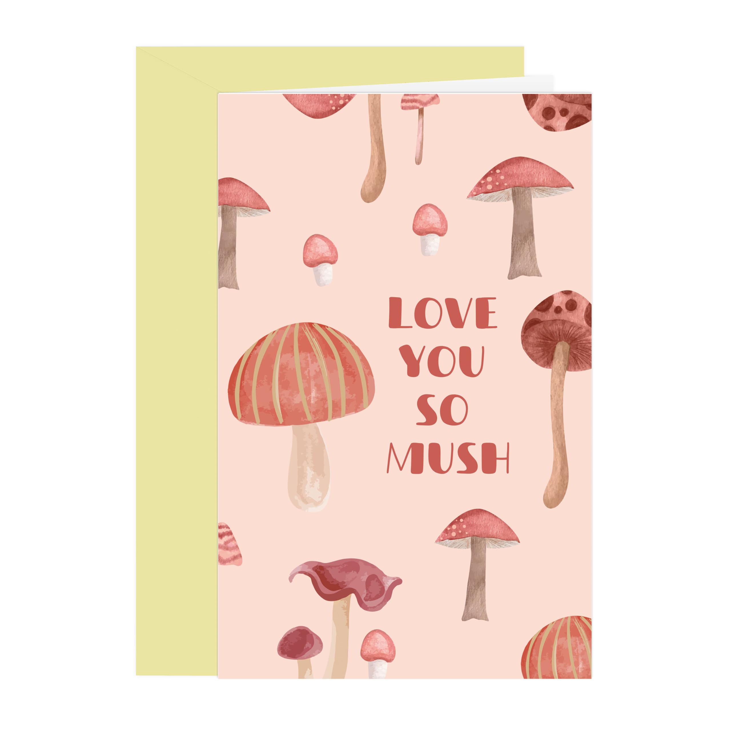 Mushroom Inspired Valentine's Day Card, Cute Love You So Mush Card for Husband Wife, Romantic Anniversary Card for Her Him