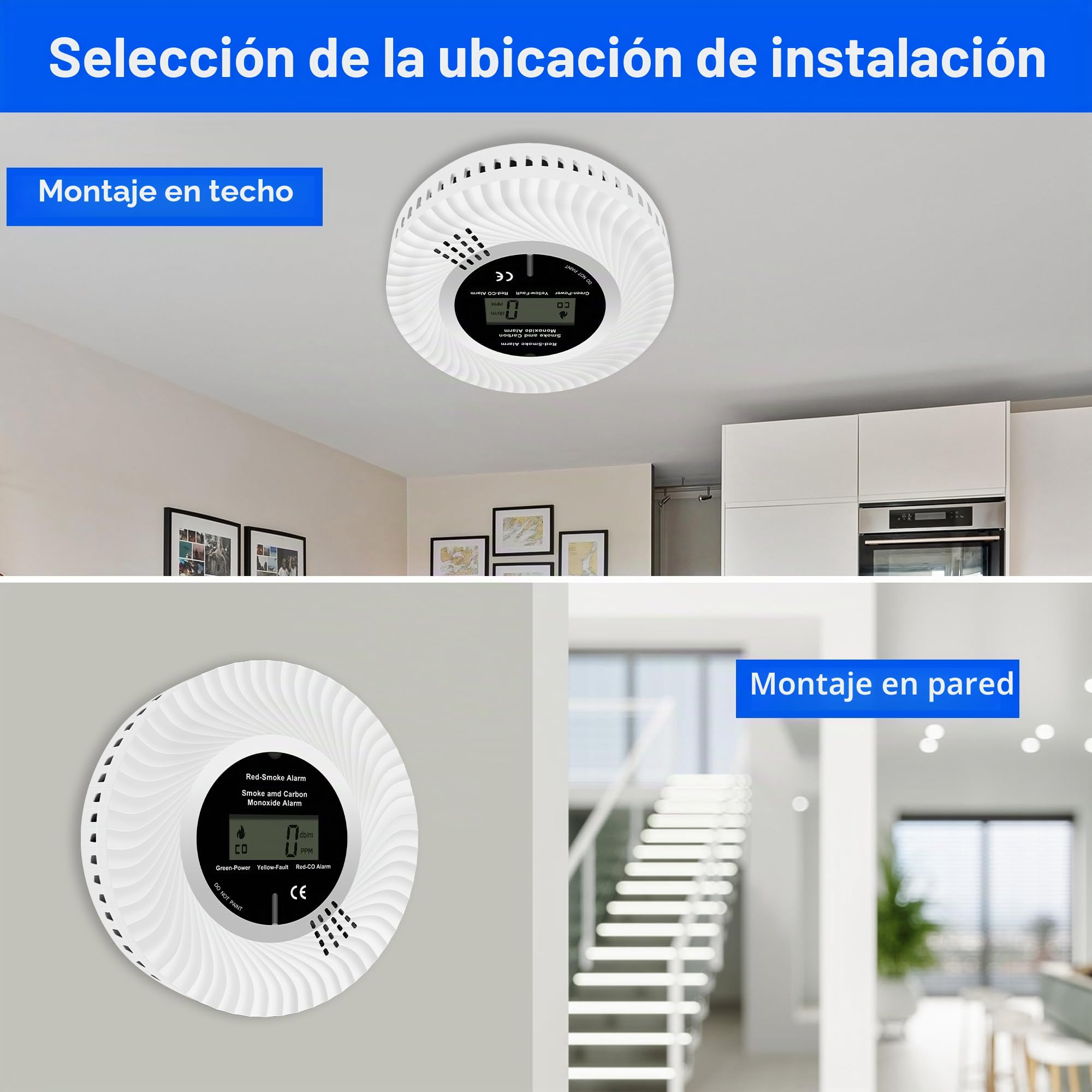 Detector de Humo y monóxido de Carbono Scondaor con Pantalla LCD y batería de 10 años, alarmas de Humo para el hogar, Detector de Humo y CO con botón de Prueba/Silencio, 1 Pieza