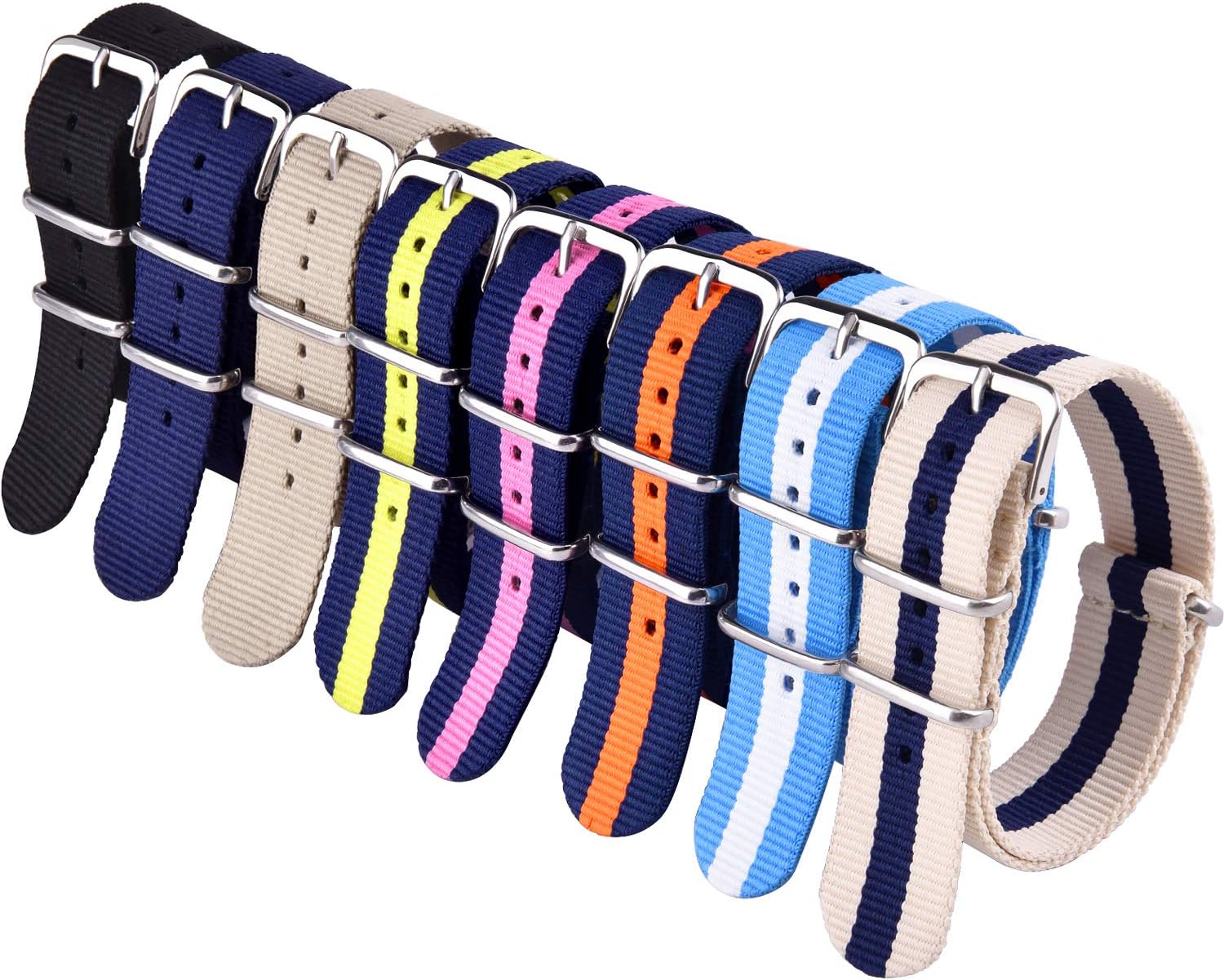Christmas Gift Military Ballistic Nylon 8 Packs 18mm 20mm 22mm Watch Band Replacement Watch Straps for Men Women, White Elephant Gifts, Stocking Stuffers for Men