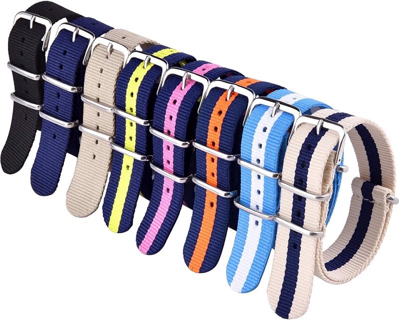 Christmas Gift Military Ballistic Nylon 8 Packs 18mm 20mm 22mm Watch Band Replacement Watch Straps for Men Women, White Elephant Gifts, Stocking Stuffers for Men
