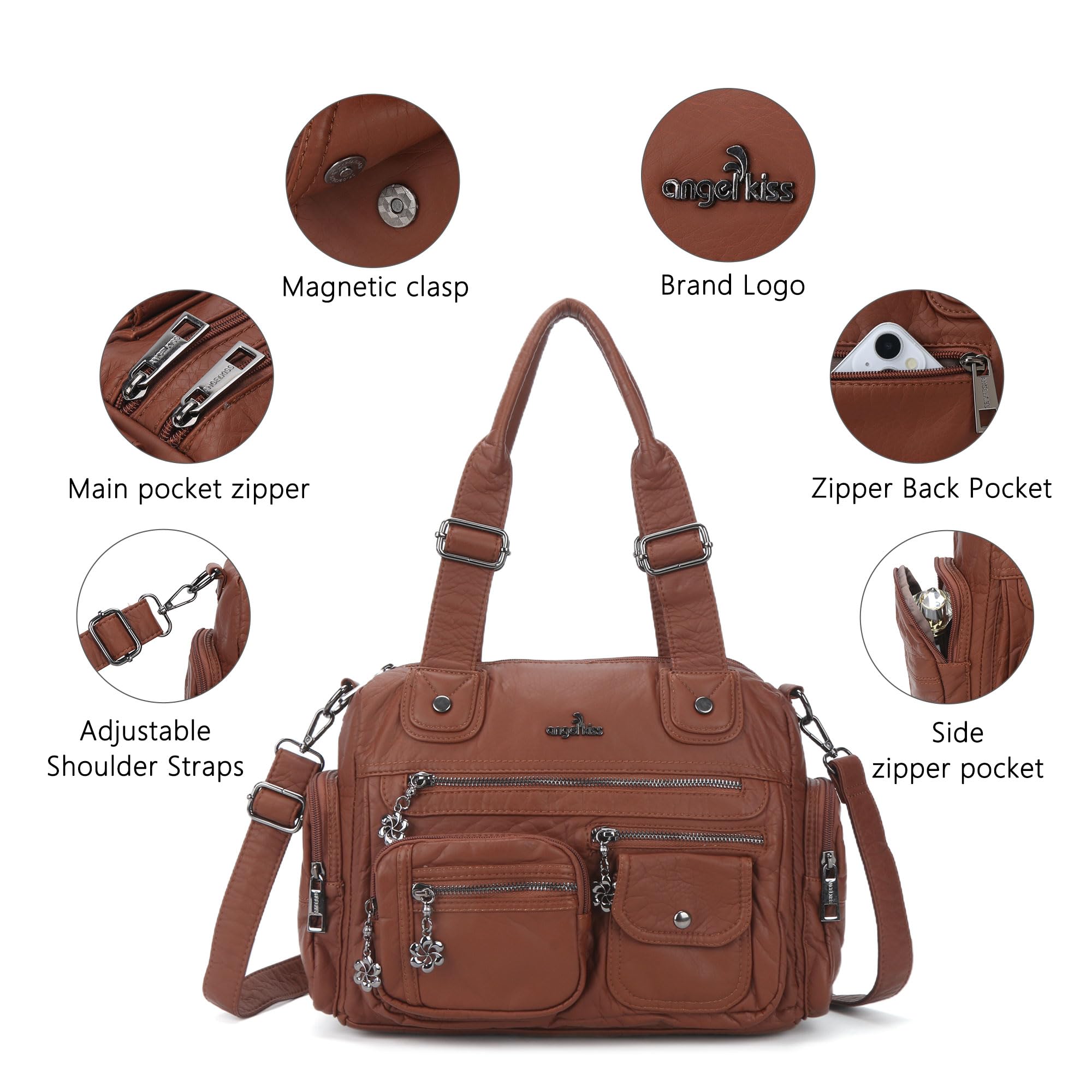 Angel Kiss Bolsos grandes para mujer, con múltiples bolsillos, bolso de mano para mujer, bolso de mano de piel suave