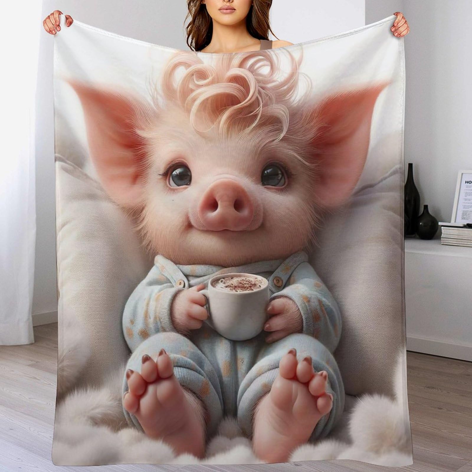Couverture Cochon Mignon polaire contre le froid rideau de canapé doux 150x200