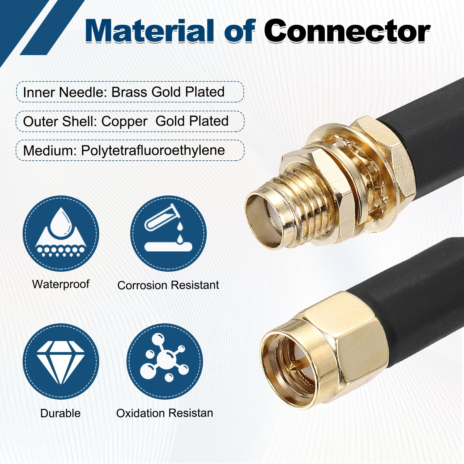 sourcing map KMR/LMR240 Koaxial-Verlängerungskabel, 50 Ohm, 4,5 m, SMA-Stecker auf SMA-Buchse, RF-Koaxialkabel, Antennenkabel, Verlängerung mit Stecker für 3G, 4G, 5G, LTE, Ham, WLAN, GPS, RF-Radio