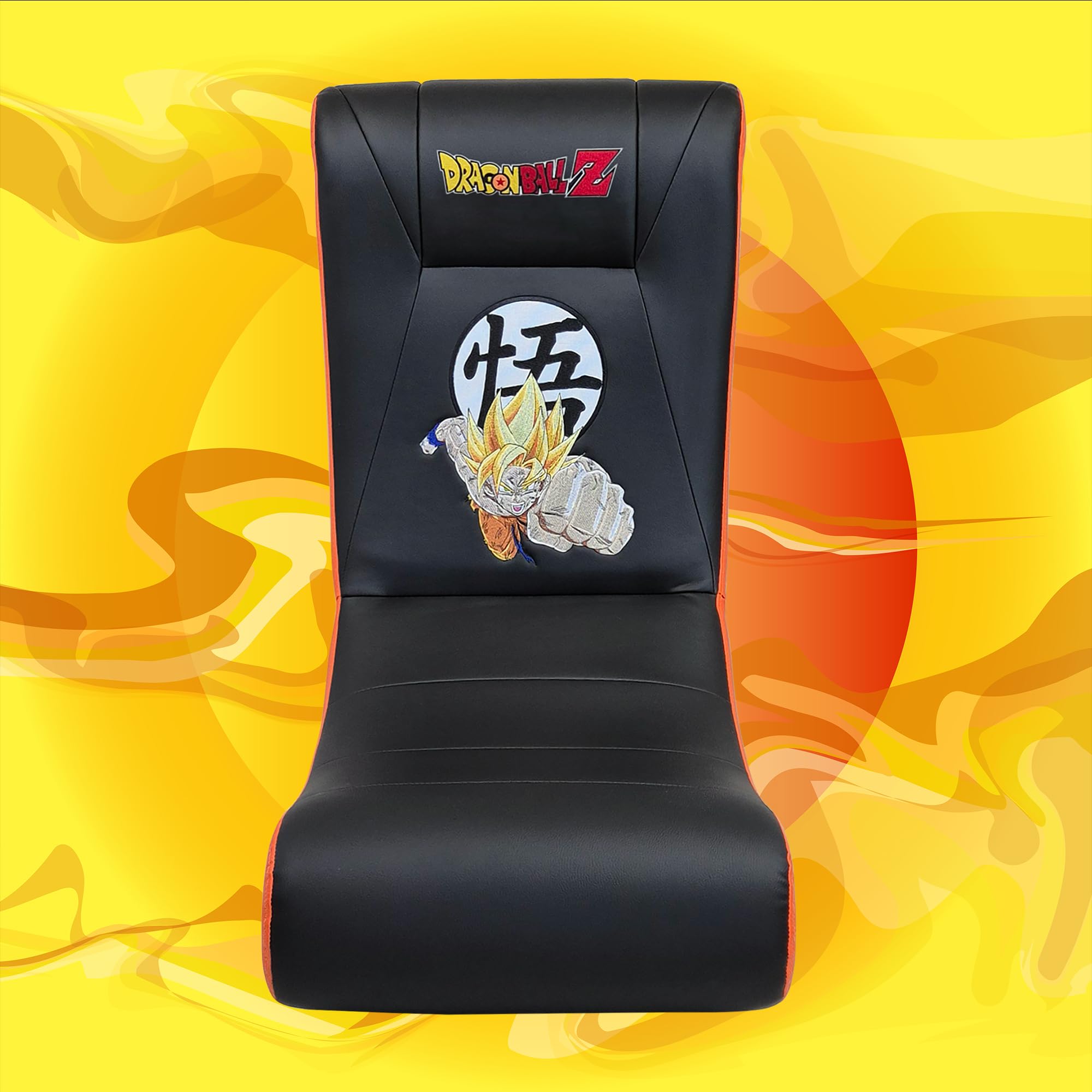 SUBSONIC – Gaming-Schaukelstuhl Dragon Ball – Ergonomischer Schaukelstuhl mit offizieller Lizenz – Kunstleder in Schwarz und Orange mit Stickereien – Bequemer Stuhl für Wohnzimmer oder Schlafzimmer