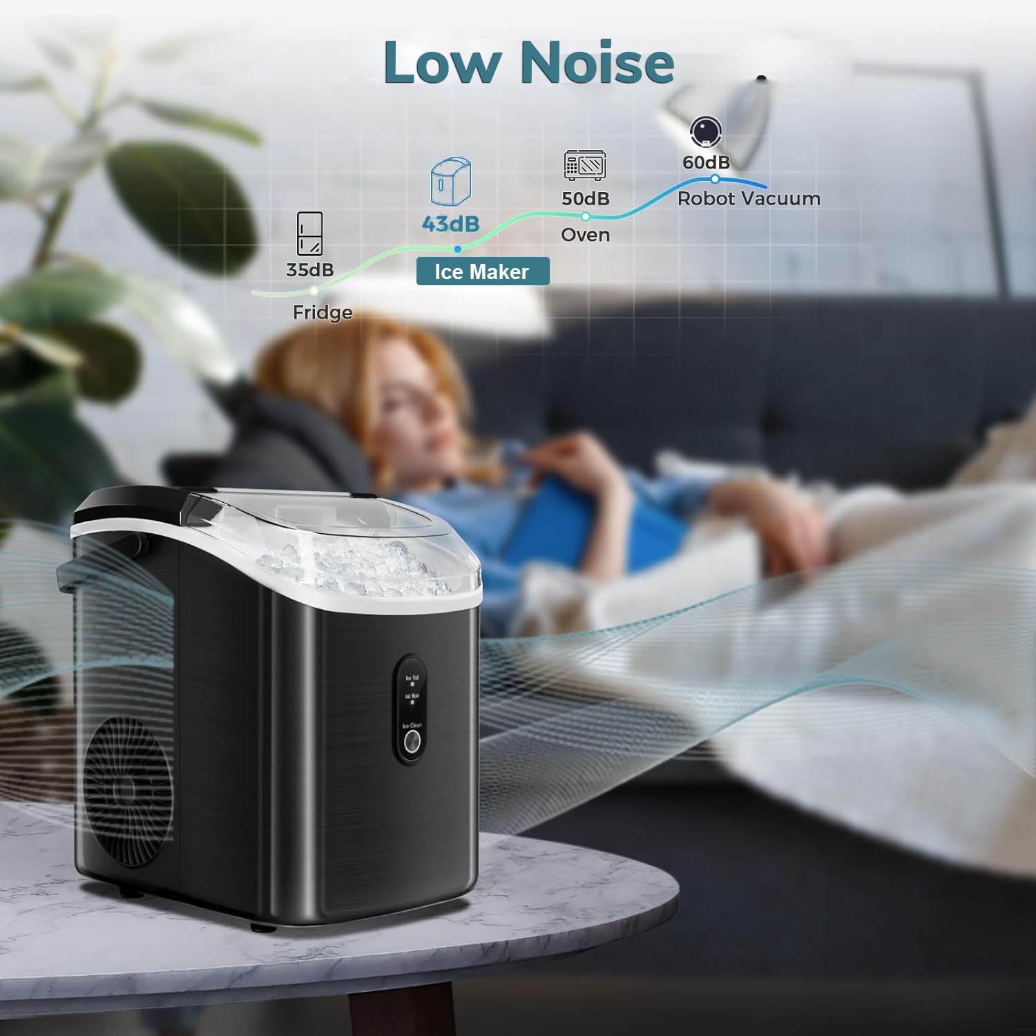 Nugget Countertop Ice Maker With Chewable Pellet Ice, Antarctic Star Portable Ice Machine Pebble Ice With Self-Cleaning, 34lbs/24h, One Button Operation, For Kitchen, Home Black on Fridge.com - View 5