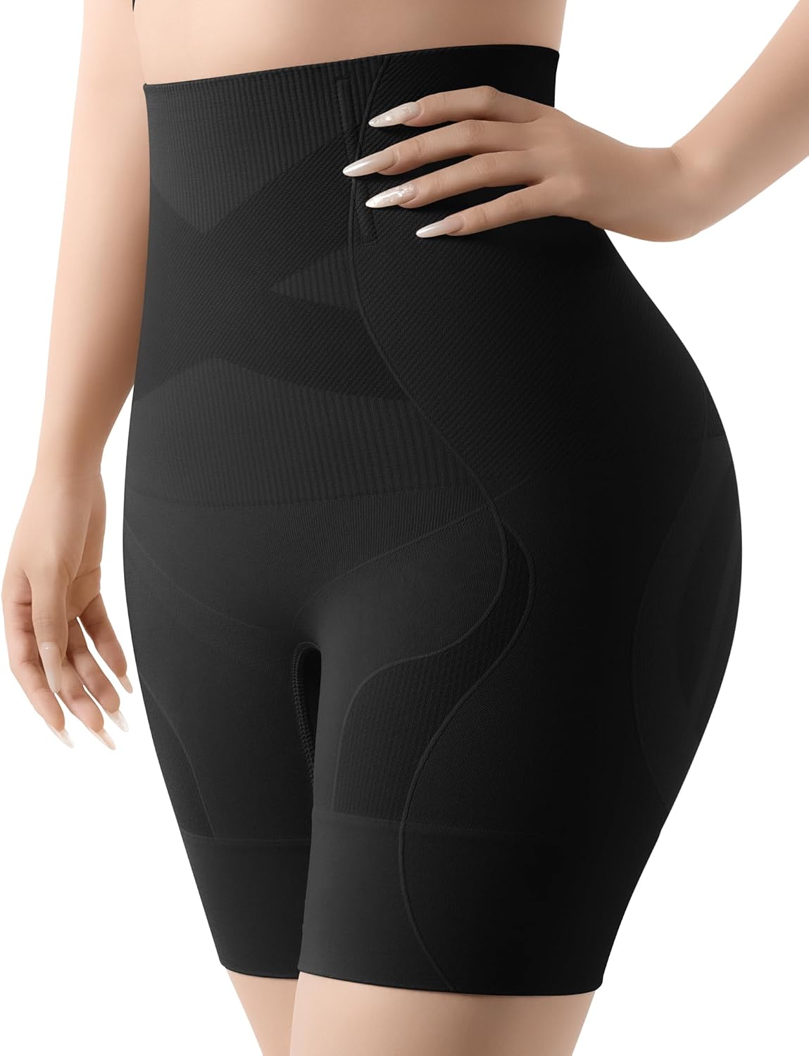 KLVEE Shapewear Tummy Control Shorts, High Waisted Butt Lifting Body Shaper | 4 Steel Bones Anti-Roll, Double Cross Bands Tummy Flatten, 3D Butt Lift shorts, Breathable Underwear, for Dresses, Jeans