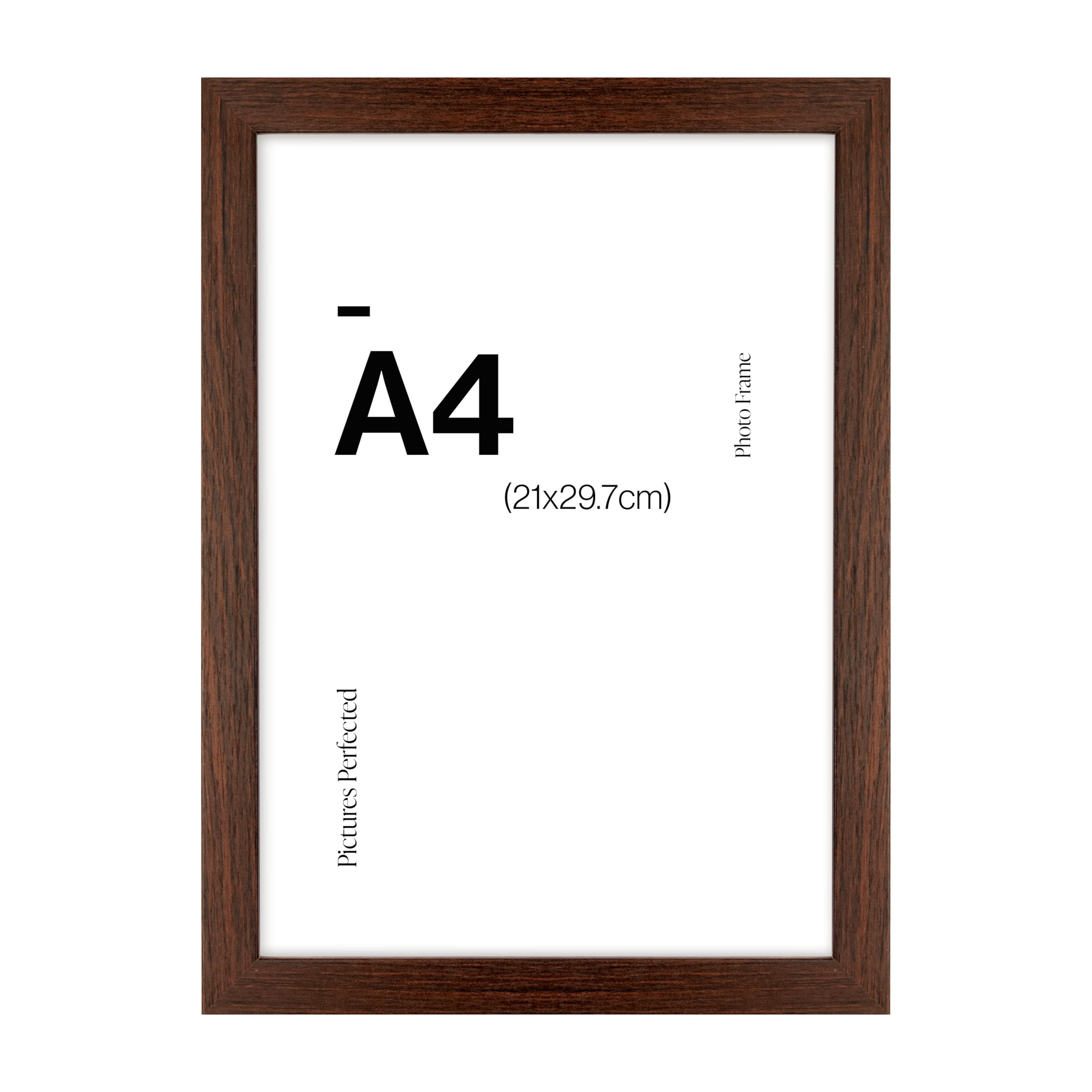 Contemporary Walnut A4 Wooden Picture Frame for A4 (21 x 29.7cm) Photos or Pictures, Plexi Glass