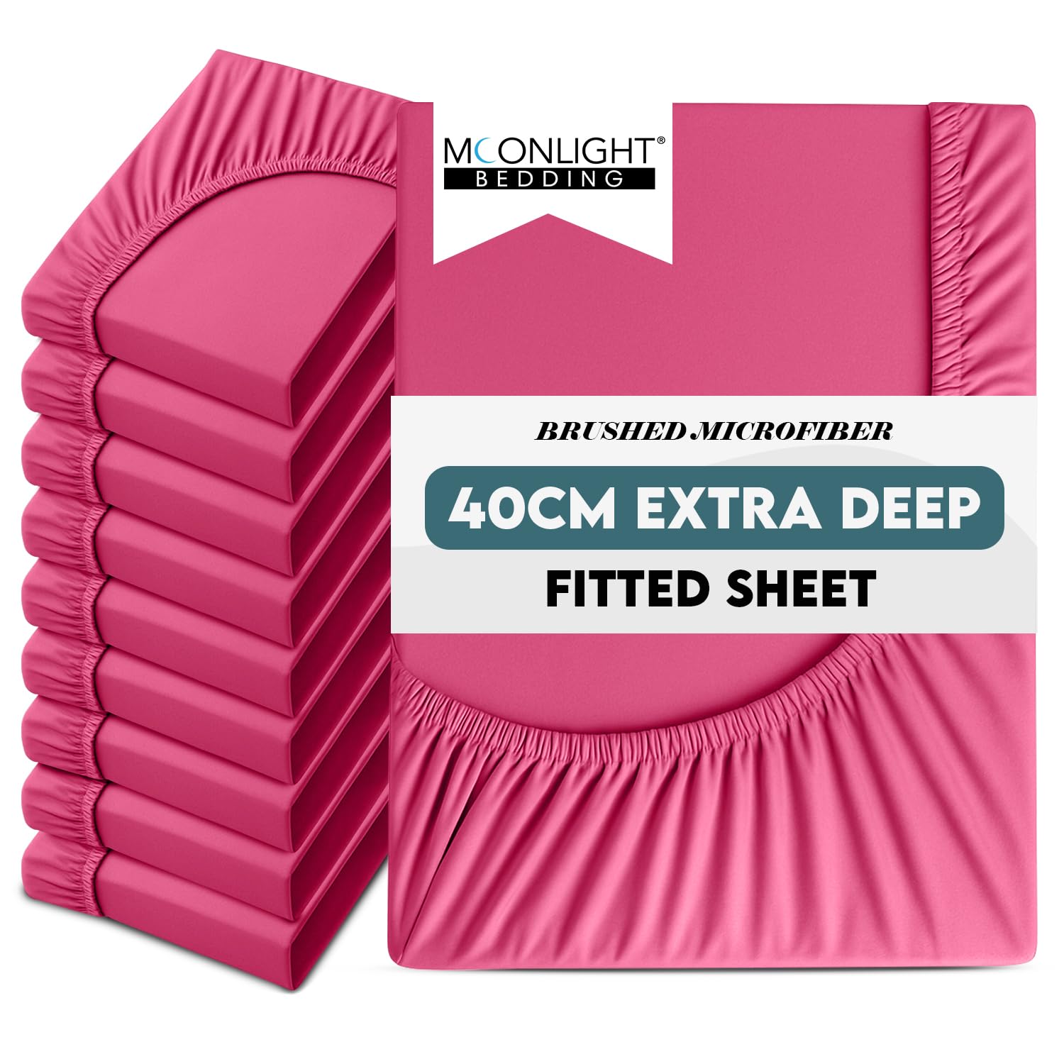 Moonlight Bedding King Size Fitted Sheets 10 Pack 40CM Hot Pink Bed Sheet with Elastic Corners 16 Inch Extra Deep Pocket Brushed Microfiber Easy Care Breathable Shrinkage Fade-Resistant โ image 1