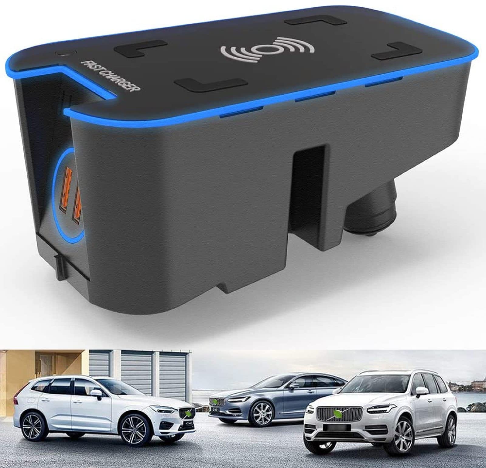 Car Wireless Charger for v-olvo XC90 S90 V90 2017-2021/XC60 2018-2021/V60 S60 2019-2021 Center Console Accessory Panel with Dual 18W USB Ports 15W Fast Smart Wireless Inductive Phone Charging pad