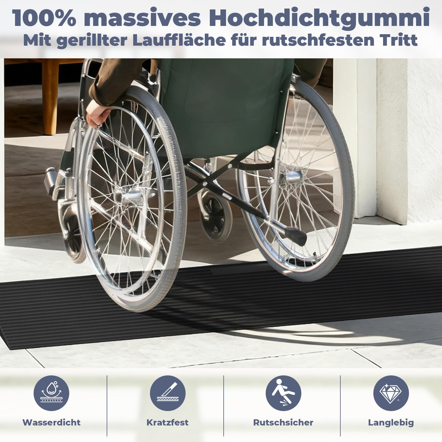 Rampa per soglia da porta, 90 x 20 x 3,5 cm, rampa per soglia in gomma, per sedia a rotelle, per sedia a rotelle, scooter