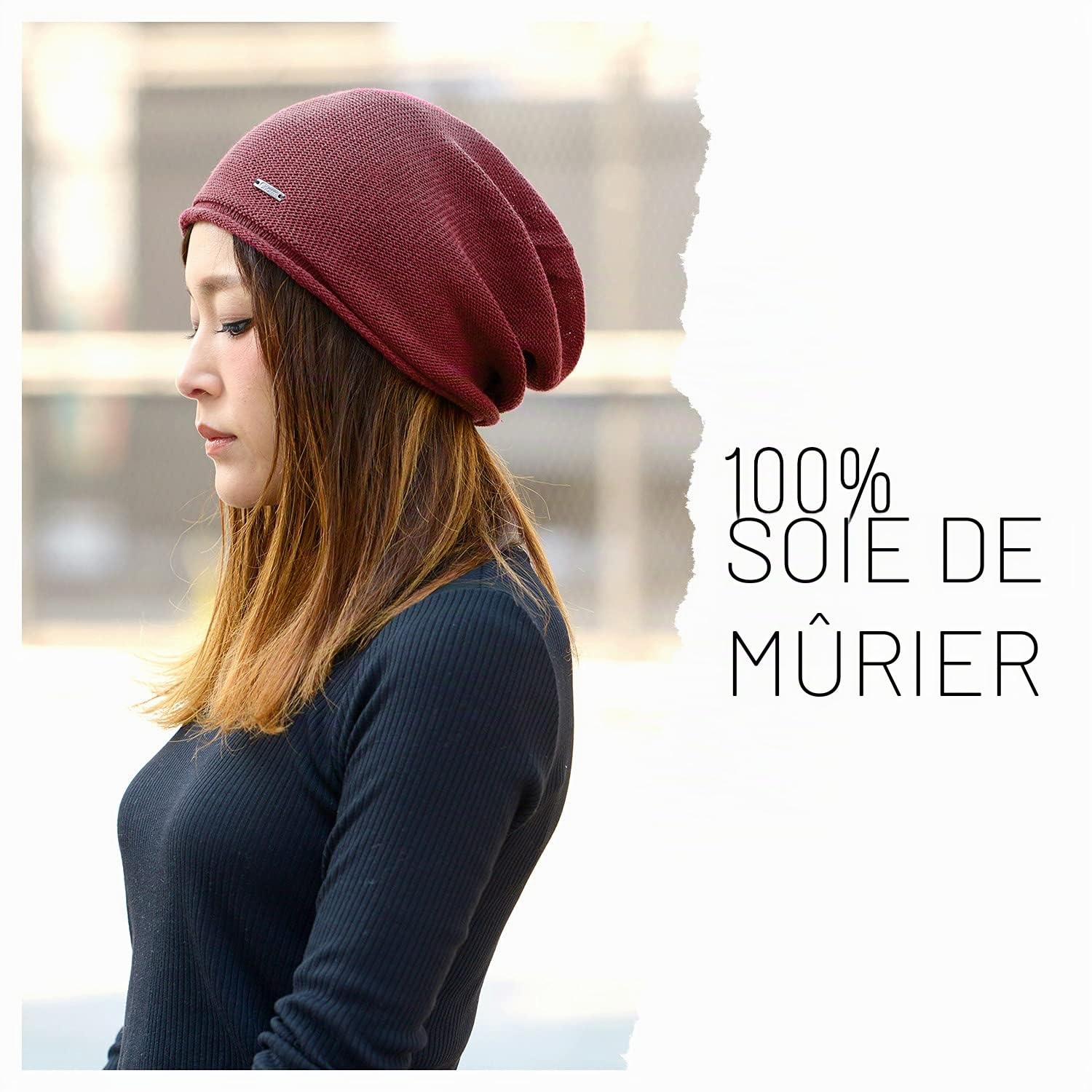 CHARM Bonnet en Soie 100% Naturel, Bonnet De Nuit Homme | Chapeau Femme Pour Chimio, Peau Sensible, Cheveux Bouclés, Grand Beanie Tombant, Tricoté, Slouch