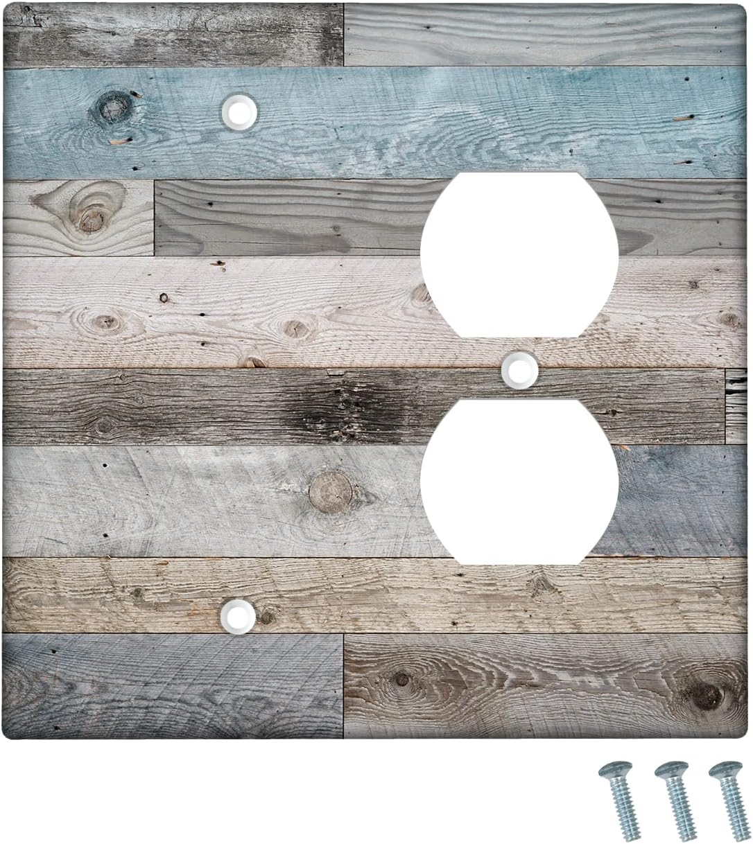 Farmhouse Outlet Covers Wall Plate Cover 2-Gang Electrical Farmhouse Decorative Light Switch Cover Plates Vintage Rustic Outlet Cover for Kitchen Home Bedroom Decor