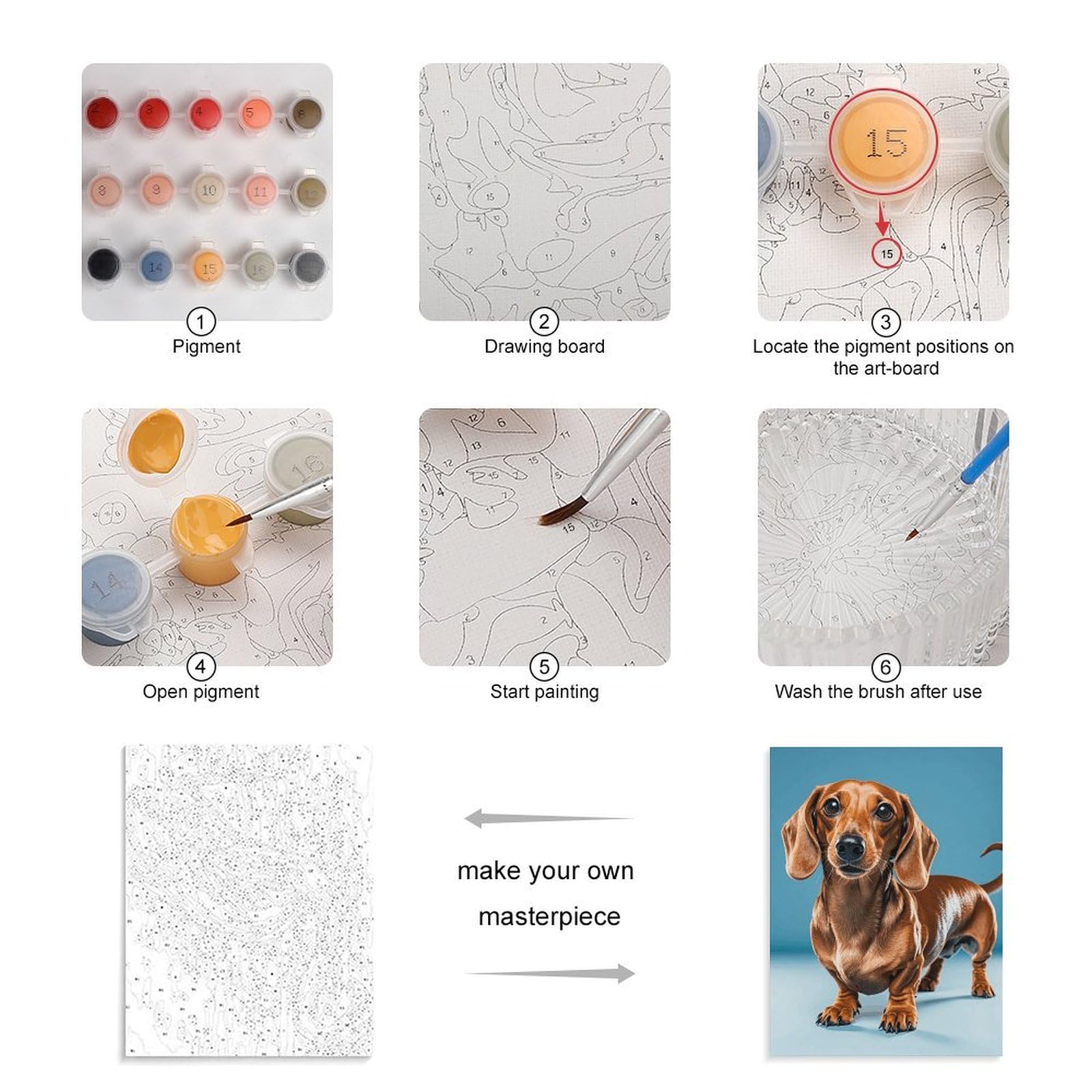 TKJMCSW Malen-nach-Zahlen-Set für Erwachsene, Anfänger, Erwachsene, Dackel-Weiner-Motiv, Malen nach Zahlen, Kits auf Leinwand, DIY-Acryl-Ölfarben, Gemälde mit Pinseln als Geschenk, Heimdekoration