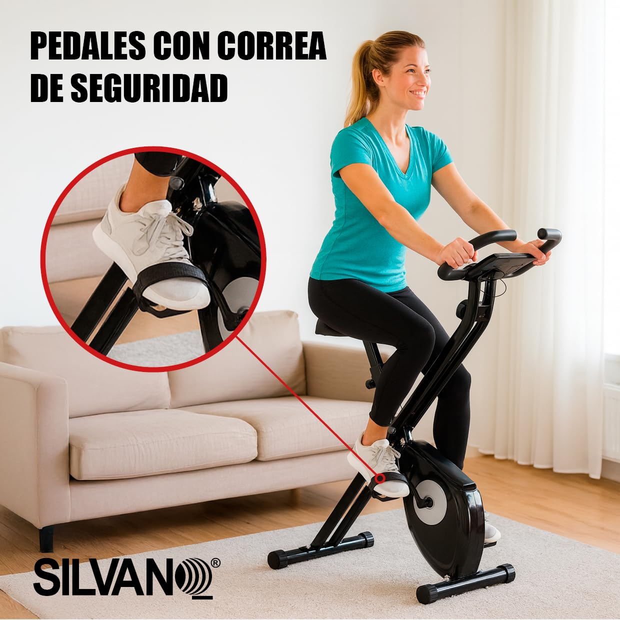 Bicicleta Estática Plegable (8 Niveles de Resistencia) para el Día a Día | Elíptica para Fitness en Casa y Spinning | Pulsómetro + Monitor LCD + Registro de Actividad | Asiento Recolchado Ajustable
