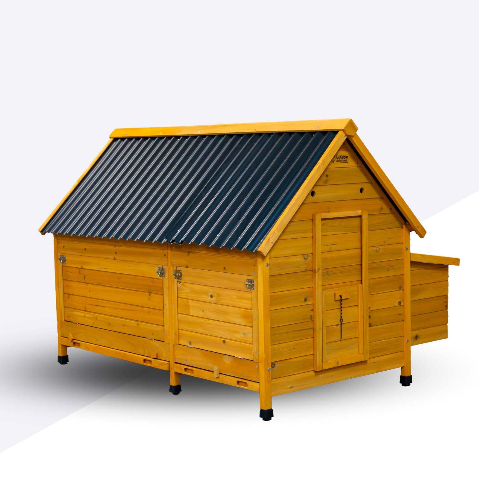 Cocoon Farm House XL Chicken Coop – Extra Large Wooden Hen House with ECO Rot-Proof Roofs, Pull-Out Trays, 6 Nesting Areas & Secure Locks – Ideal for 12–15 Birds