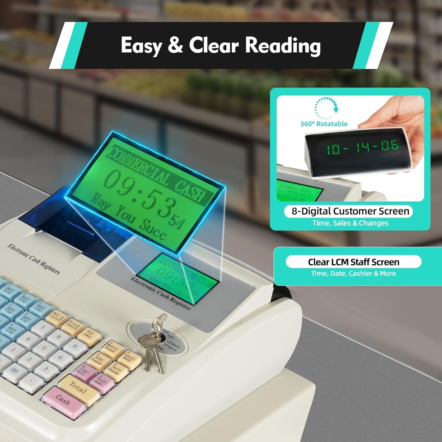 Caja Registradora Electrónica De 48 Teclas para Pequeños Negocios, Sistema Tpv con Pantalla Led, Caja Registradora Multifuncional para Cafeterías, Panaderías, Librerías, Fácil De Usar.