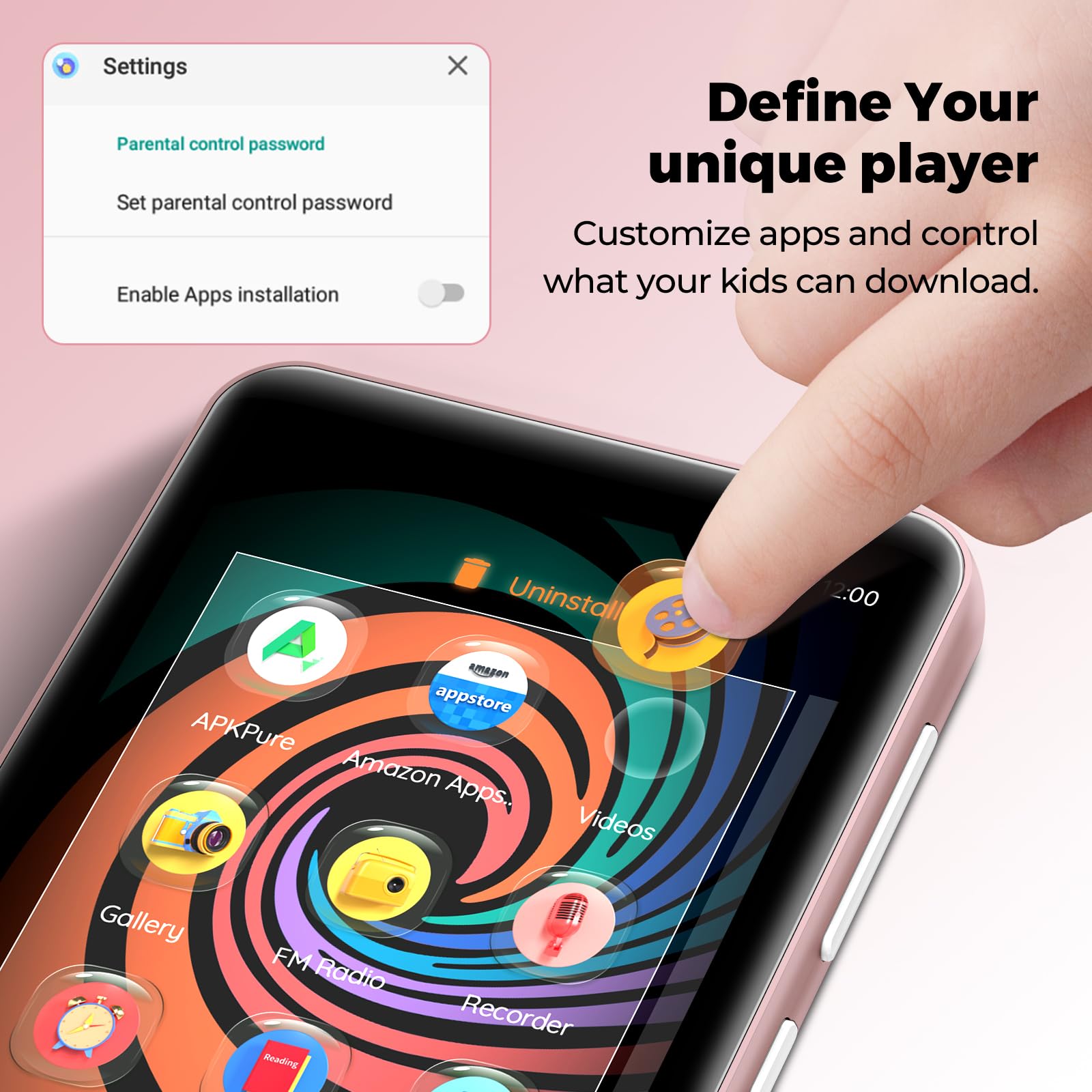 Reproductor MP3 de 160 GB con Bluetooth y WiFi, reproductor de música innioasis con Spotify, Pandora, Amazon Music, pantalla táctil de Android MP4, reproductor MP3 para niños con Libby, Audible,