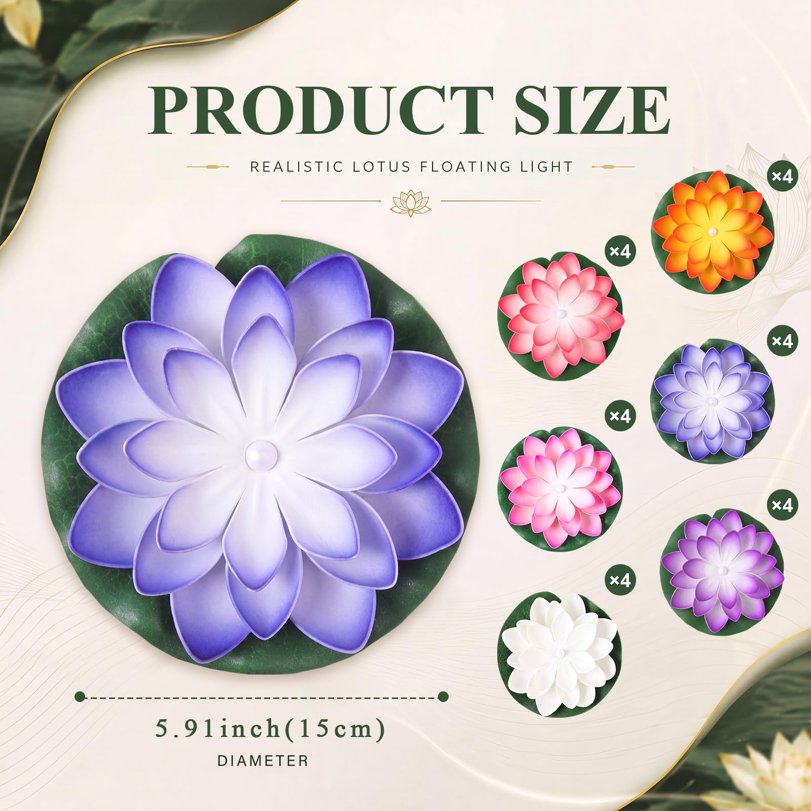 Liliful 24 luces flotantes de loto Diwali, 5.91 pulgadas, 6 colores