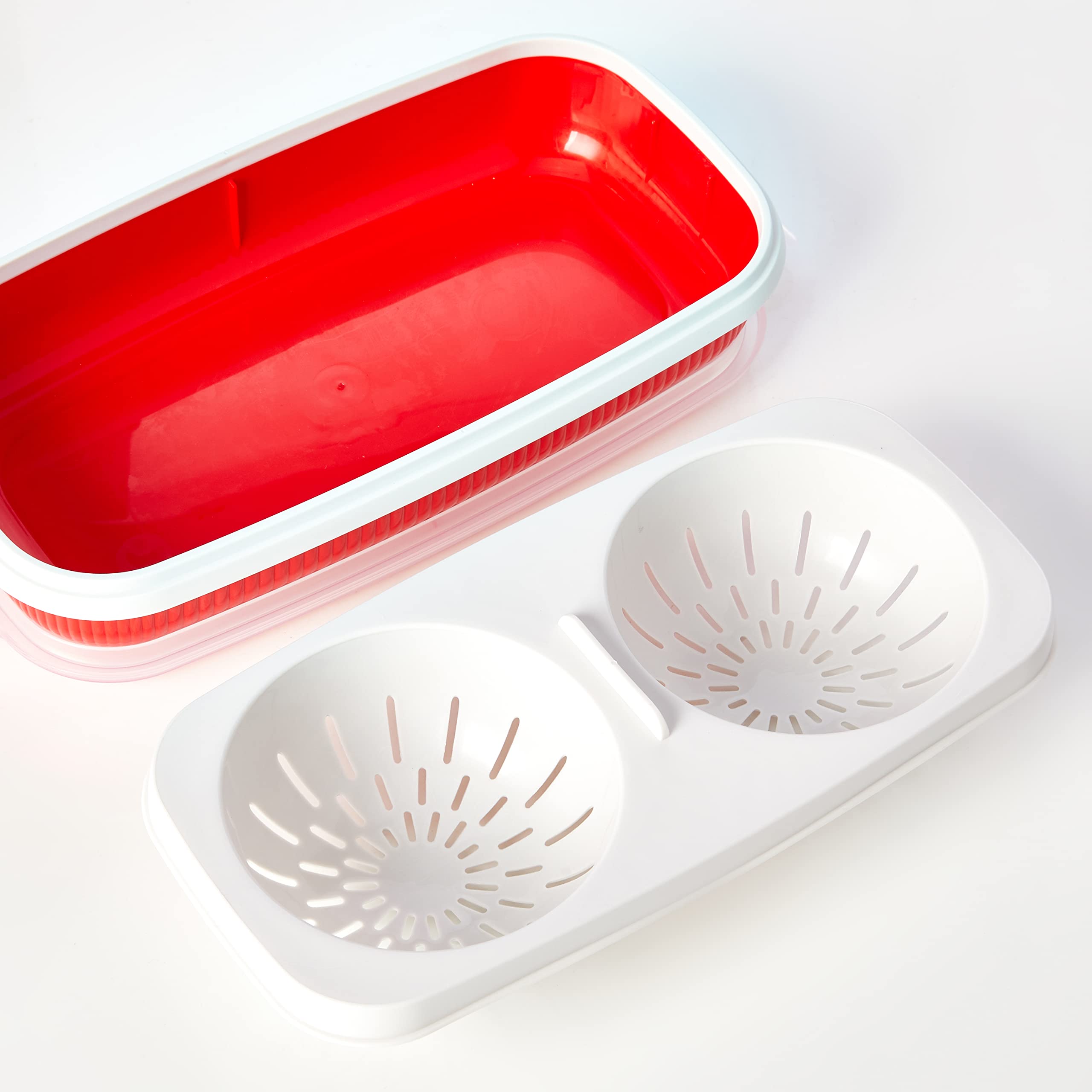 Snips Linea Tempo Zero | Set 5 Pz Contenitori per Microonde per Cuocere | Vaporiera Microonde (2lt + 4lt) | Cuoci riso & Cereali | Cuoci Uova & Omelette | Tazza Mug | Rosso| Made in Italy | Bpa Free