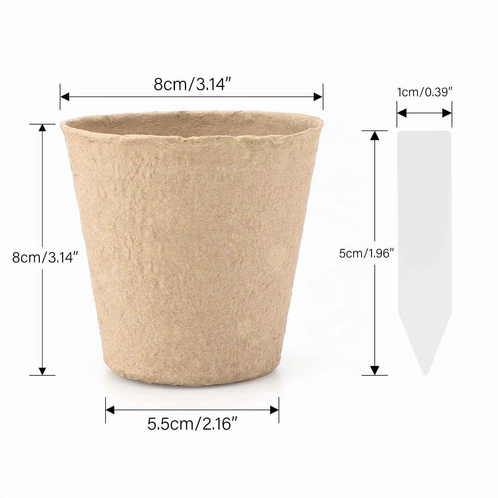 KINGLAKE Anzuchttöpfe Abbaubare 8CM, 100 Stück Aufzuchttöpfe, Pflanztöpfe Gemüse Anzucht Rund, Aussaattöpfe Anzuchtbecher, Pikiertöpfe Biologisch Mit 100 Stück Pflanzenstecker