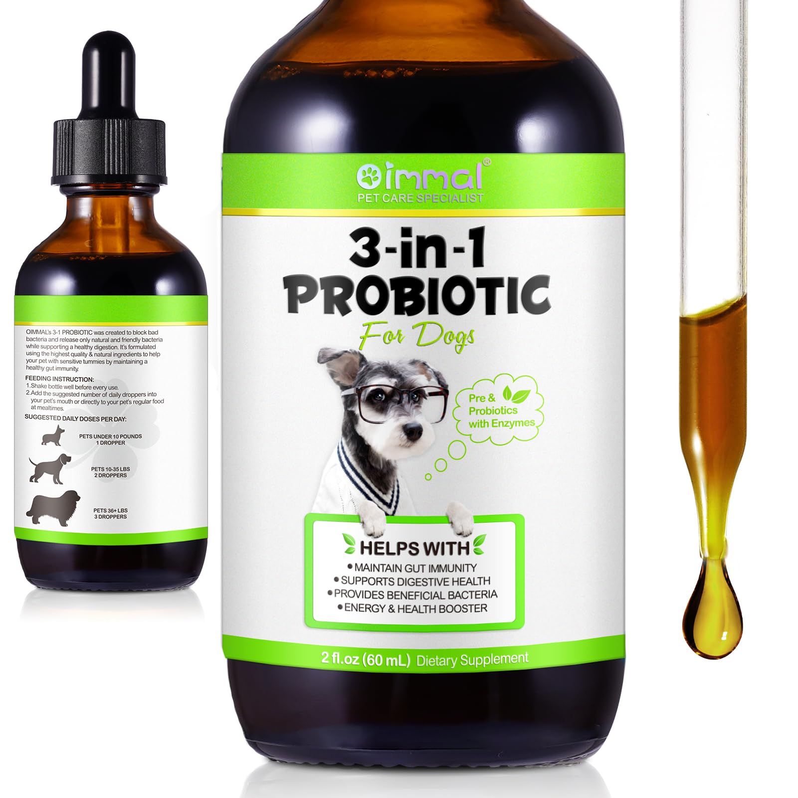 Probiotikum Für Hunde, 60Ml Probiotische Tropfen Für Hunde, Zur Unterstützung Der Darmgesundheit, Stärkung des Immunsystems, Linderung Von Magen-Darm-Beschwerden