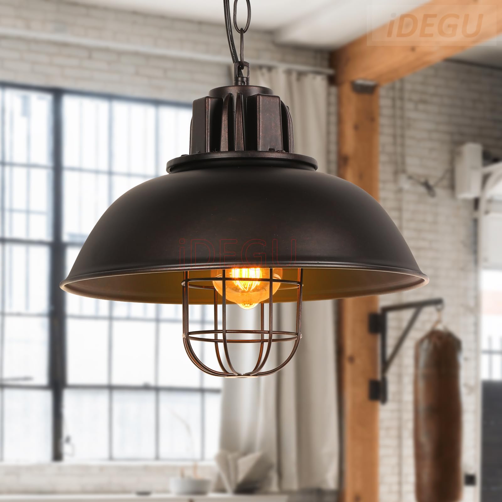 iDEGU - Lámpara de techo industrial (33 cm, 33 cm, color negro, lámpara de metal E27, lámpara de techo vintage, lámpara colgante para salón, cocina, restaurante café (óxido negro)