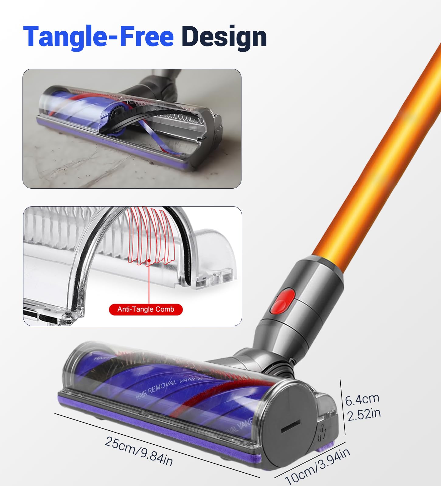 Cabezal de Cepillo de Repuesto Anti-Enredos Compatible para Dyson Aspiradoras V7, V8, V10, V11, V15, Accesorio Recambios, Cepillo Motorizado para Alfombras y Suelos Duros | Cabezal limpiador de accionamiento directo de 50 W, repuesto para alfombras y suel
