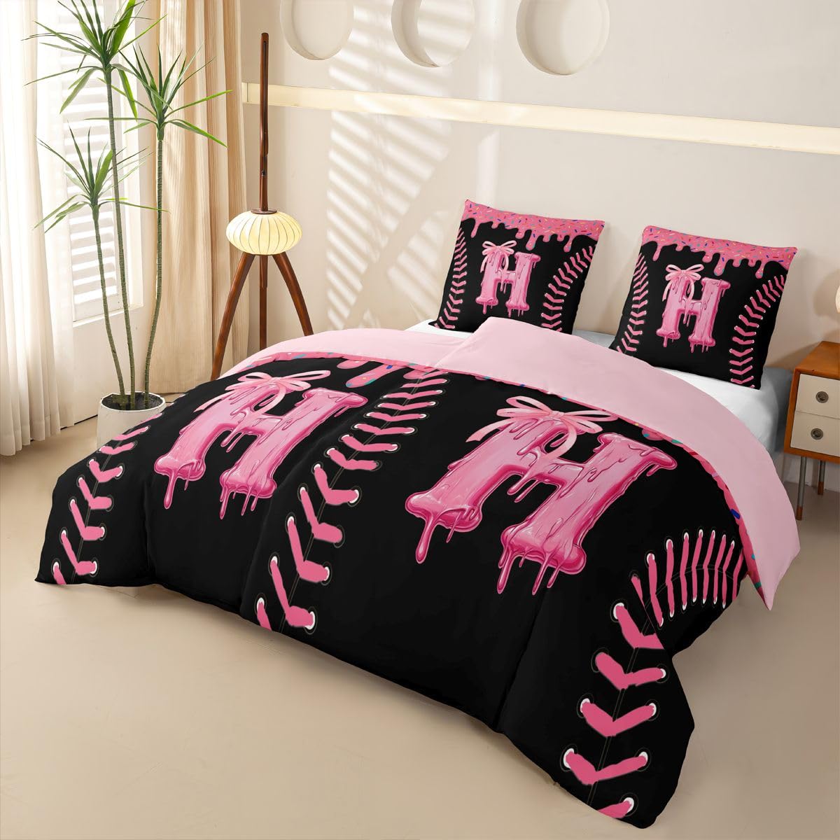 Homewish Schwarz Rosa Eiscreme Tropfen Bettwäsche 4teilig 135x200
