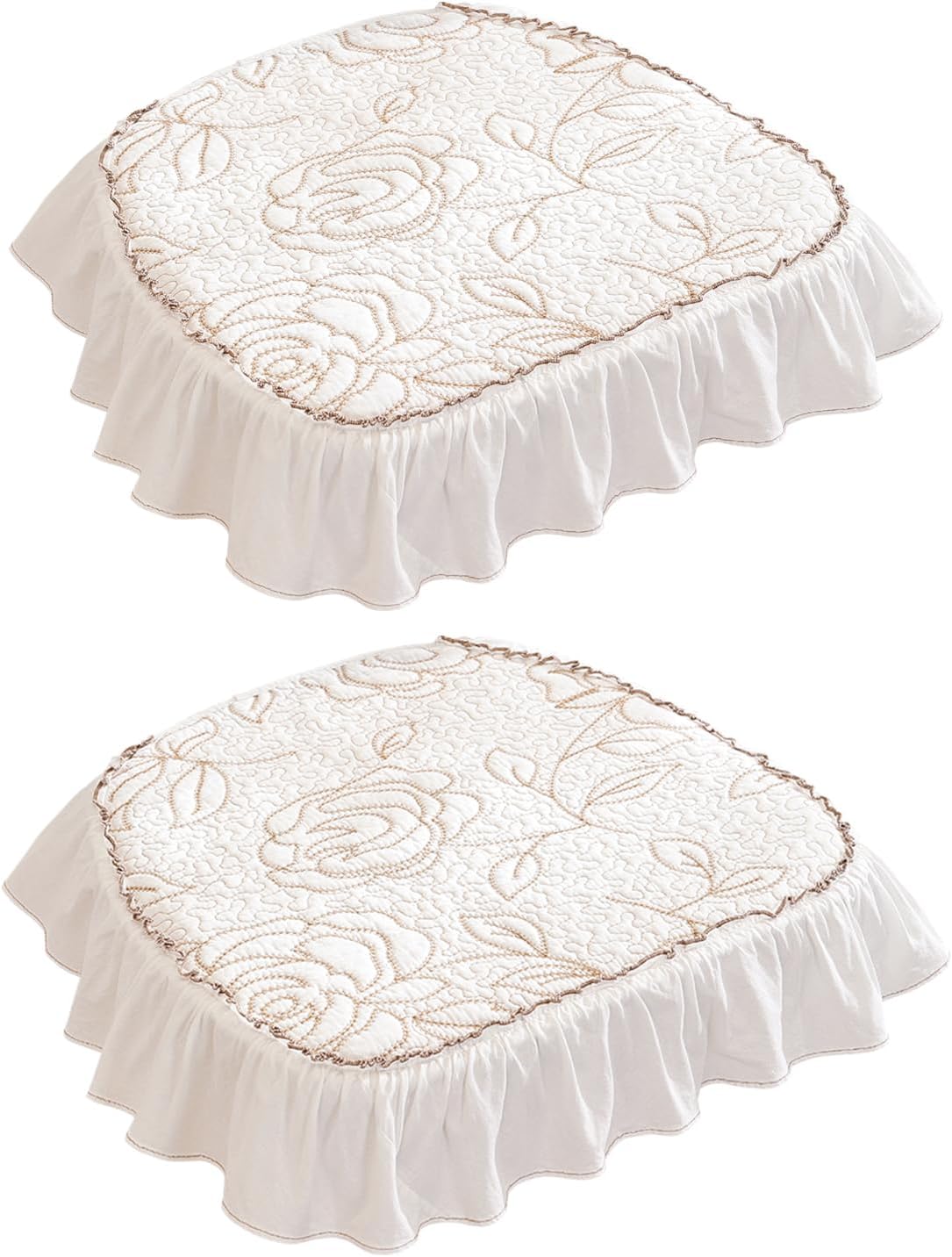 twinlo Skirted Dining Chair Cushions Kitchen Chair Pads 2 Pack Nonslip Thin | for Home Banquet Hall Theme Restaurant,Washable Breathable Soft,with Tie Ruffled,French Cottage style,for Summer Spring