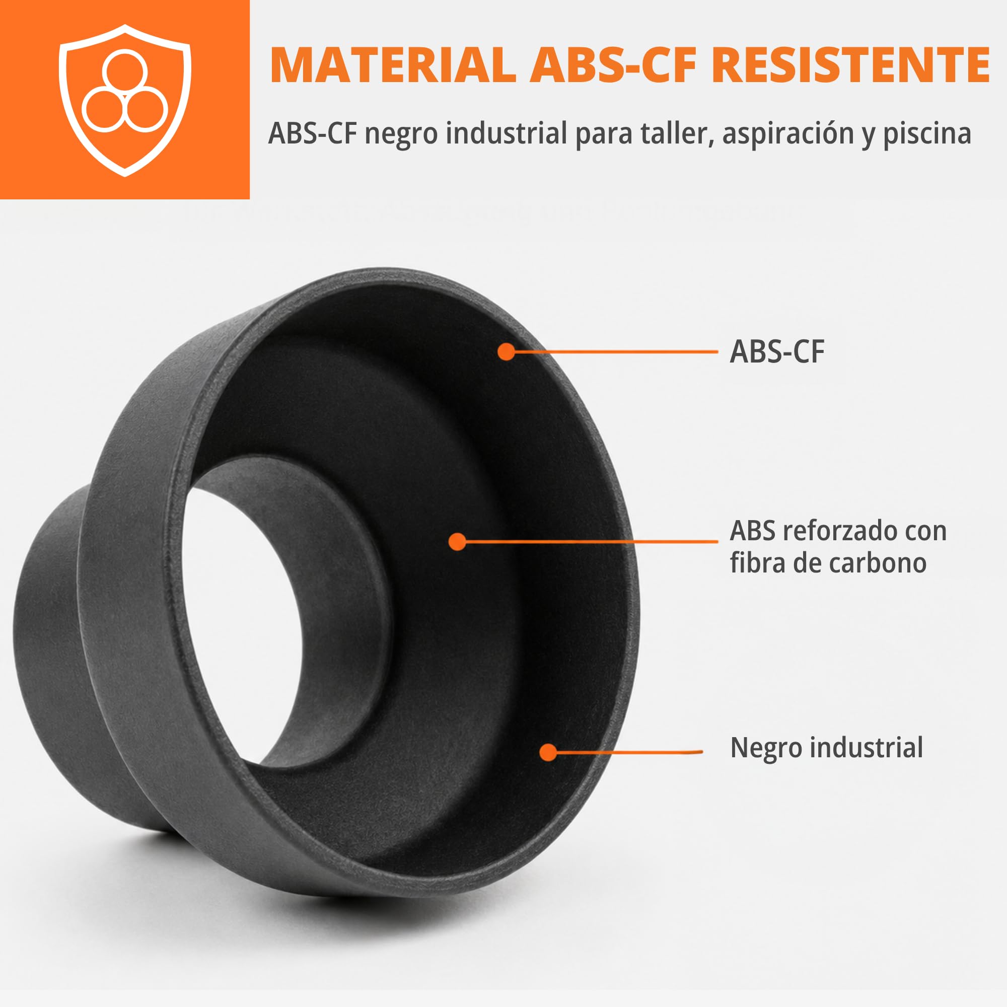 WFix Adaptador Ventilación y Manguera 100-150 mm ABS-CF Negro | Reductor configurable, salida de aire, aspiración, piscina, taller, salas técnicas