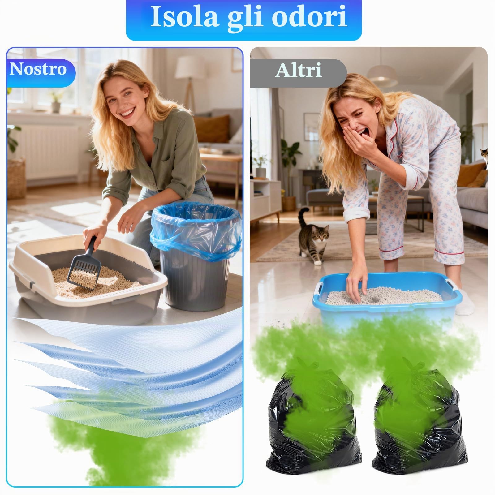 20 Pezzi Ricarica Mangiapannolini, 4.5m Sacchetti Lettiera Gatto Ispessita Antiodore, Compatibile con Litter Genie LittyCat LitterLocker