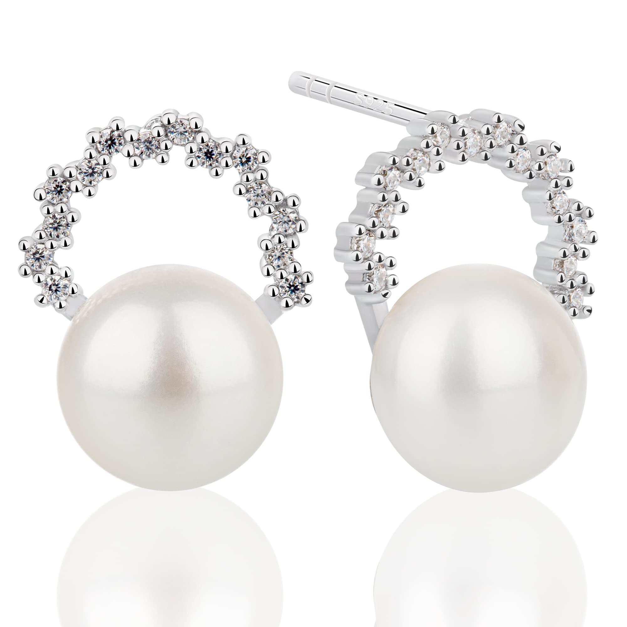 Pearlsays Natural Pearl Earrings for Women 925 Sterling Silver Stud Handpicked Real White Cultured Freshwater 7-7.5mm Fine Jewelry Gift for Women/Girls