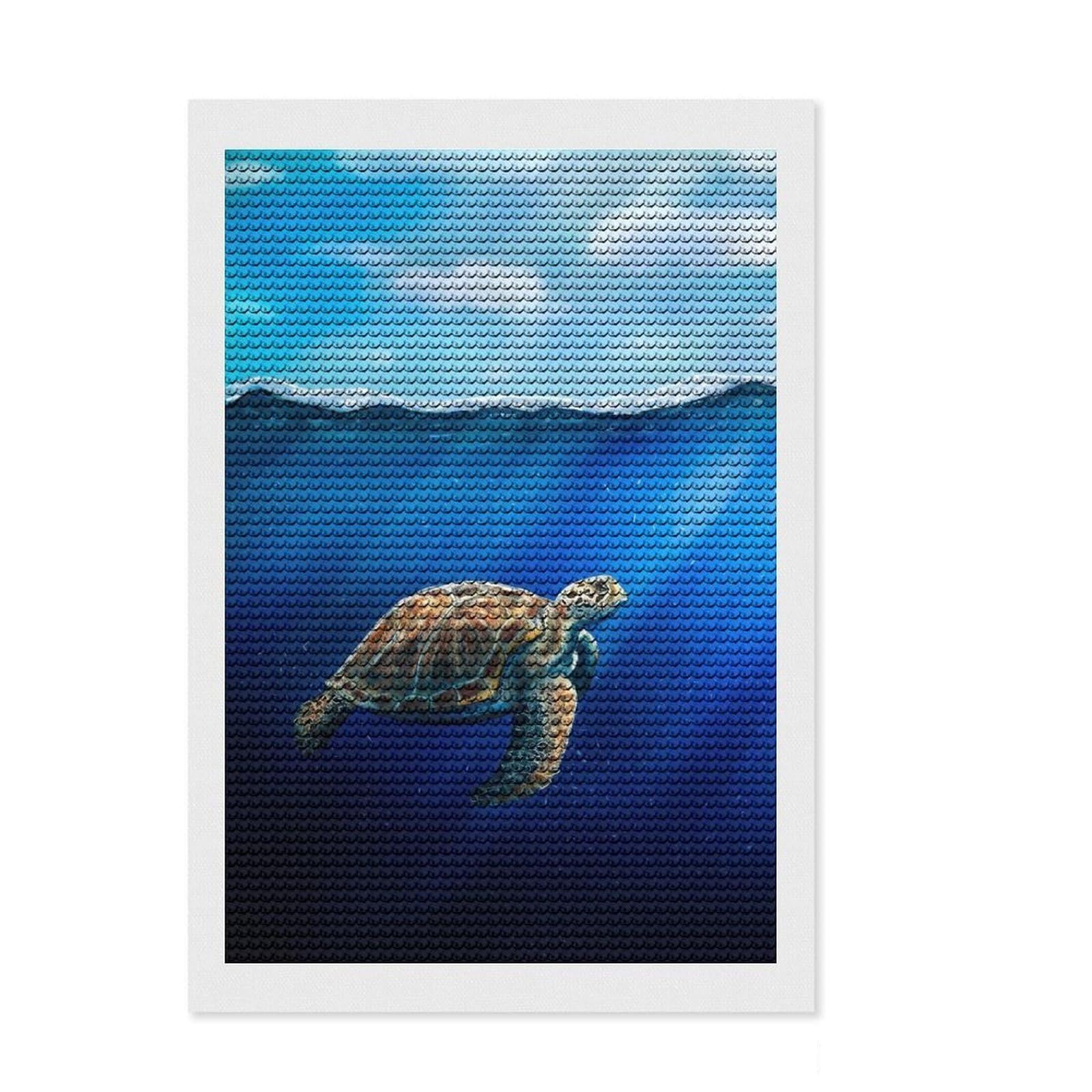 Junmoney Green Sea Turtle Diamond Painting Set 8"x12", for Family Craft Time, Sparkling Round Gems, Christmas Gift, Bedroom Decor